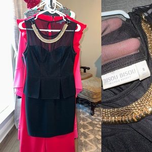 Bisou Bisou Black dress with mesh and gold chain detail